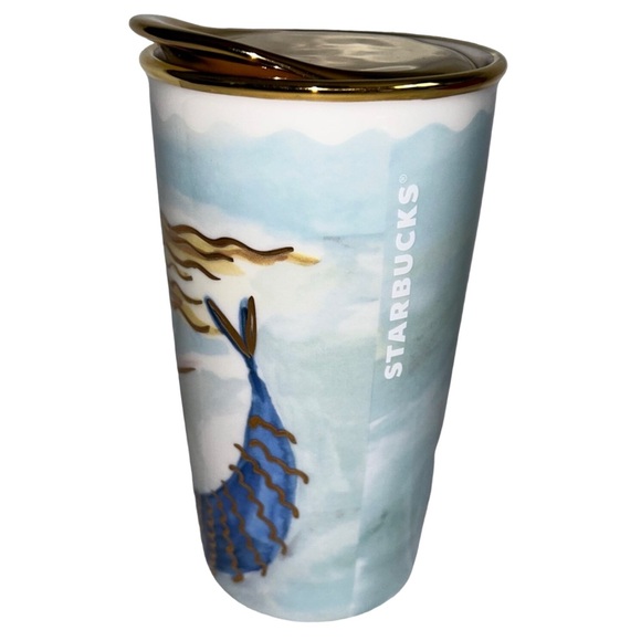STARBUCKS MERMAID Ceramic Tumbler Gold Lid 2014 - Picture 3 of 11